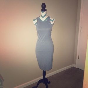 Dusty blue bodycon dress with side cut outs